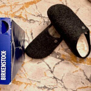 EUC Birkenstock Zermatt Shearling Anthracite Felt Slippers Size EU 40, US W9/M7